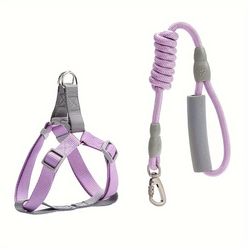 Ensemble Harnais et Laisse en Corde Style Macaron – Pour Petits et Moyens Chiens