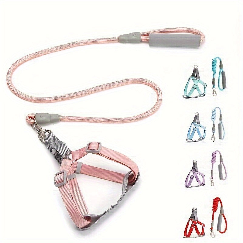 Ensemble Harnais et Laisse en Corde Style Macaron – Pour Petits et Moyens Chiens