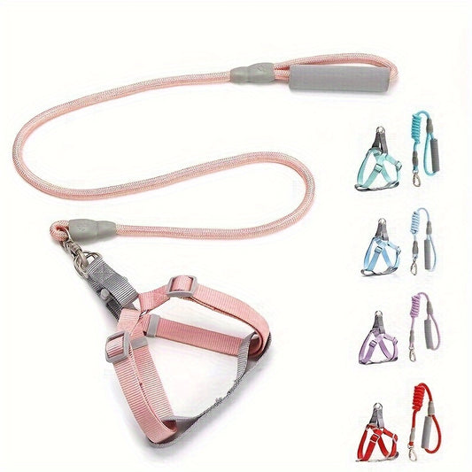 Ensemble Harnais et Laisse en Corde Style Macaron – Pour Petits et Moyens Chiens