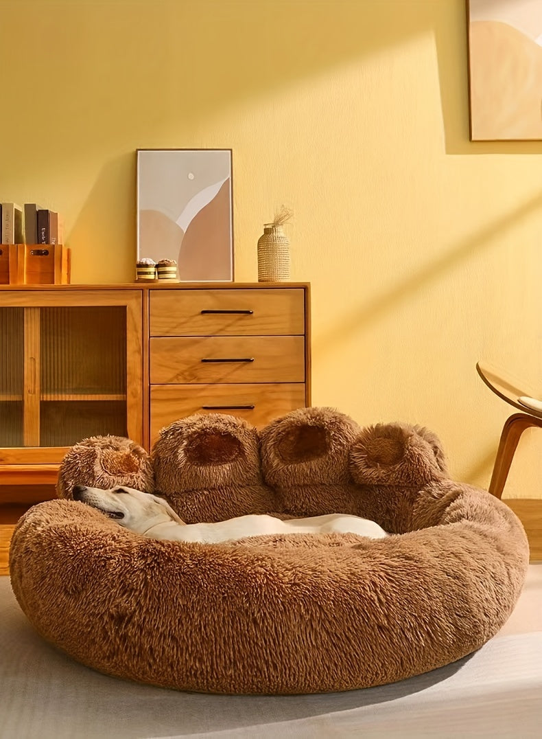 Lit pour Chien en Forme de Patte d’Ours – Nid Douillet en Peluche Longue, Coussin Ultra Moelleux pour le Sommeil et la Sieste des Chiens et Chats