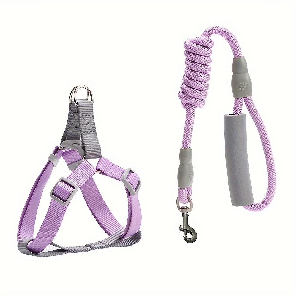 Ensemble Harnais et Laisse en Corde Style Macaron – Pour Petits et Moyens Chiens