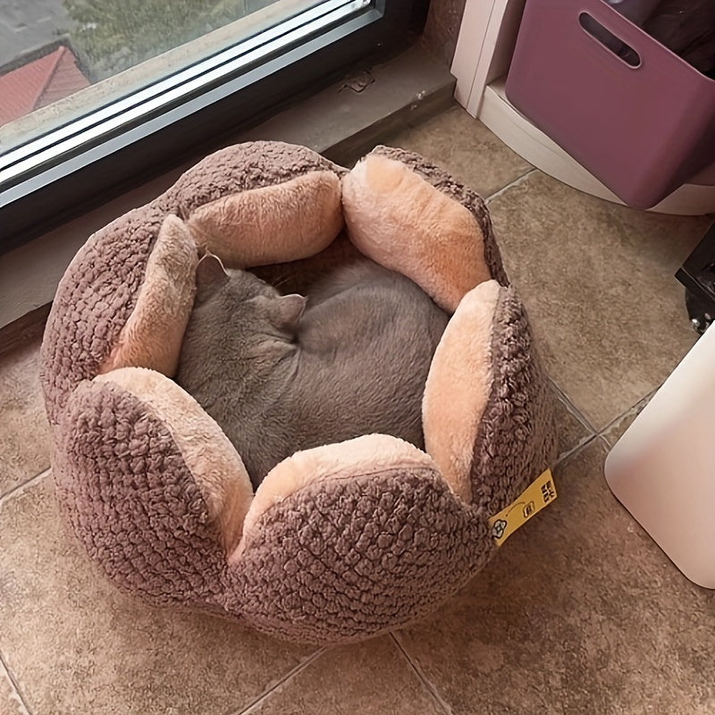 Coussin Douillet en Forme de Fleur pour Chat ou Chiot – Panier Rond en Peluche, Moelleux et Chaleureux pour l’Hiver