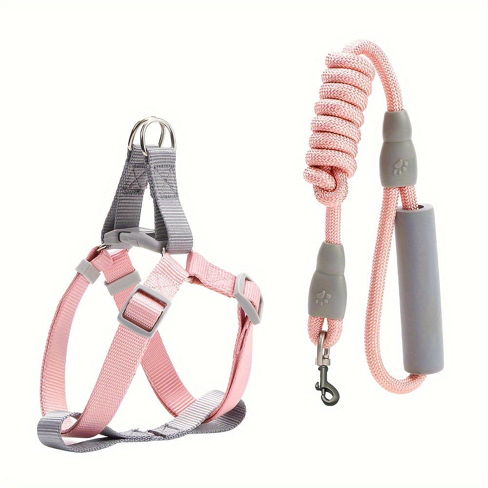 Ensemble Harnais et Laisse en Corde Style Macaron – Pour Petits et Moyens Chiens