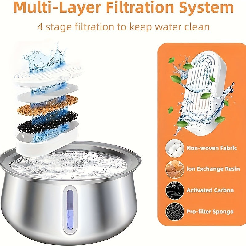 Fontaine à Eau Automatique en Acier Inoxydable pour Chat – 4L / 134oz – Distributeur d’Eau Silencieux avec Fenêtre de Niveau et Bec Imitation Robinet – Idéale pour Chats d’Intérieur