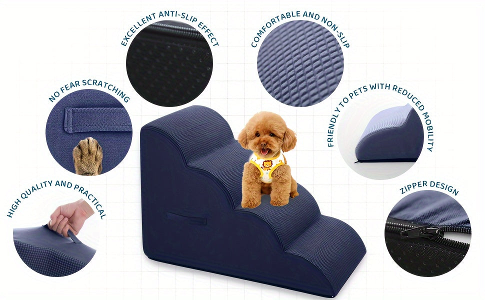 Marches pour Chien ou Chat – Escaliers Antidérapants 2/3/4 Marches, Housse Lavable, Aide à la Montée pour Animaux Âgés ou Blessés