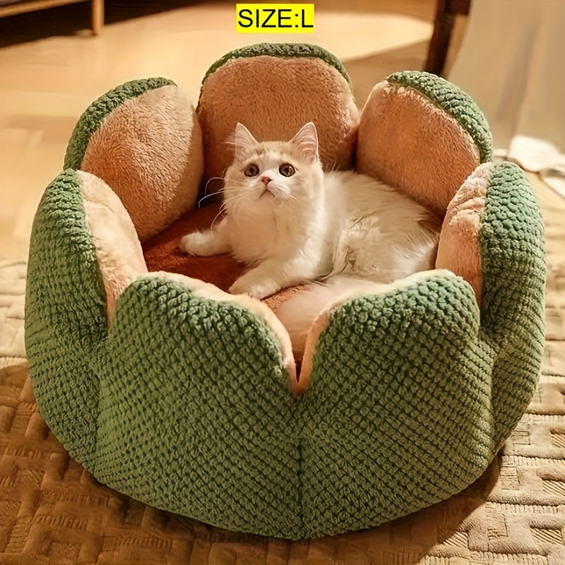 Coussin Douillet en Forme de Fleur pour Chat ou Chiot – Panier Rond en Peluche, Moelleux et Chaleureux pour l’Hiver