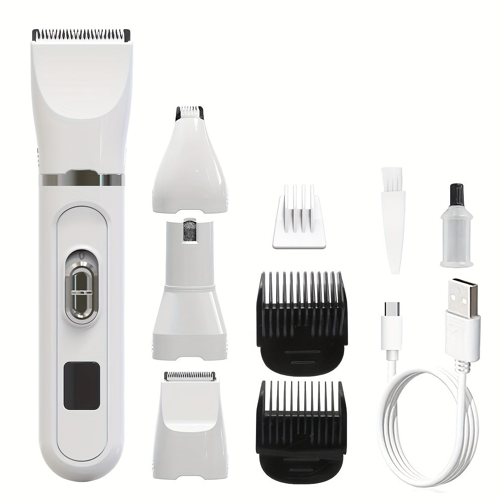 Tondeuse Électrique 4-en-1 pour Chiens et Chats – Kit de Toilettage Silencieux Rechargeable USB – Rasoir pour Animaux à Faible Bruit – Idéal pour Petits et Moyens Chiens et Chats