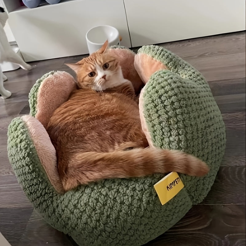 Coussin Douillet en Forme de Fleur pour Chat ou Chiot – Panier Rond en Peluche, Moelleux et Chaleureux pour l’Hiver