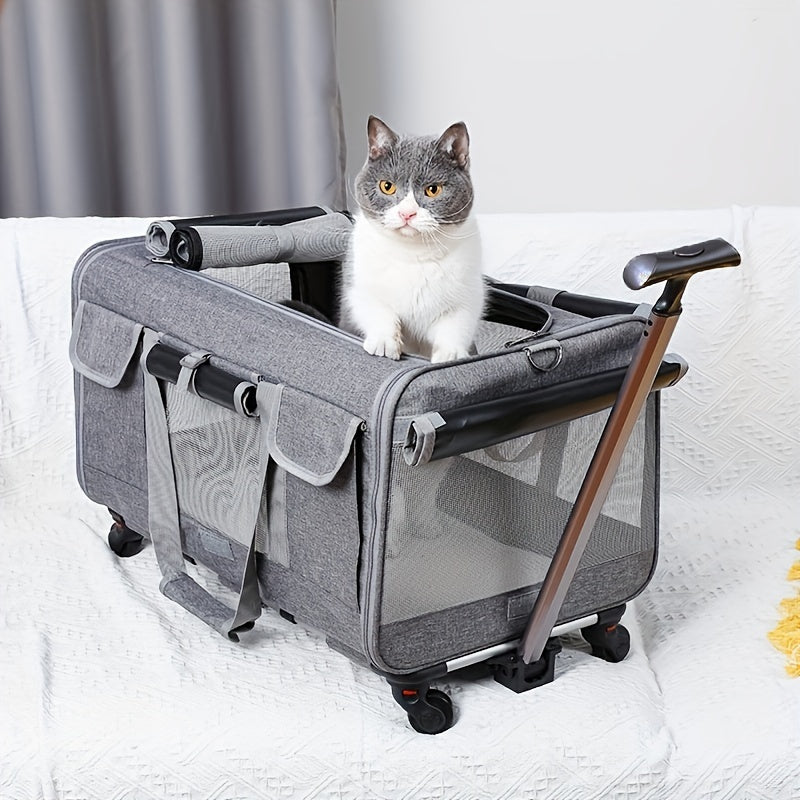 Chariot de Transport pour Animaux – Très Grand Format – Sac de Voyage Pliable pour Chien et Chat – Structure Amovible avec Roues – Cage Trolley Portable