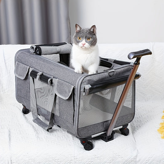 Chariot de Transport pour Animaux – Très Grand Format – Sac de Voyage Pliable pour Chien et Chat – Structure Amovible avec Roues – Cage Trolley Portable