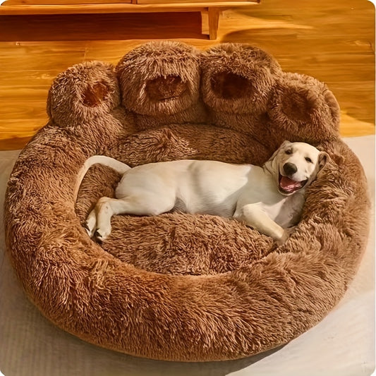 Lit pour Chien en Forme de Patte d’Ours – Nid Douillet en Peluche Longue, Coussin Ultra Moelleux pour le Sommeil et la Sieste des Chiens et Chats