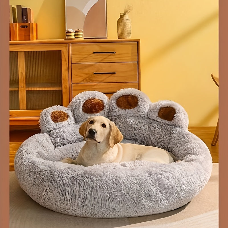 Lit pour Chien en Forme de Patte d’Ours – Nid Douillet en Peluche Longue, Coussin Ultra Moelleux pour le Sommeil et la Sieste des Chiens et Chats