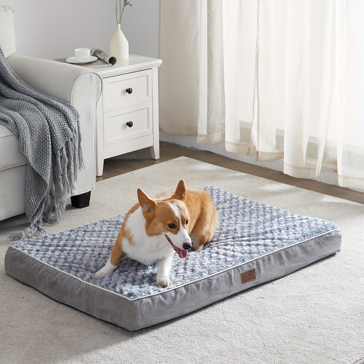 Lit Orthopédique Gris pour Chien – Canapé Matelassé à Mémoire de Forme avec Housse Imperméable Amovible