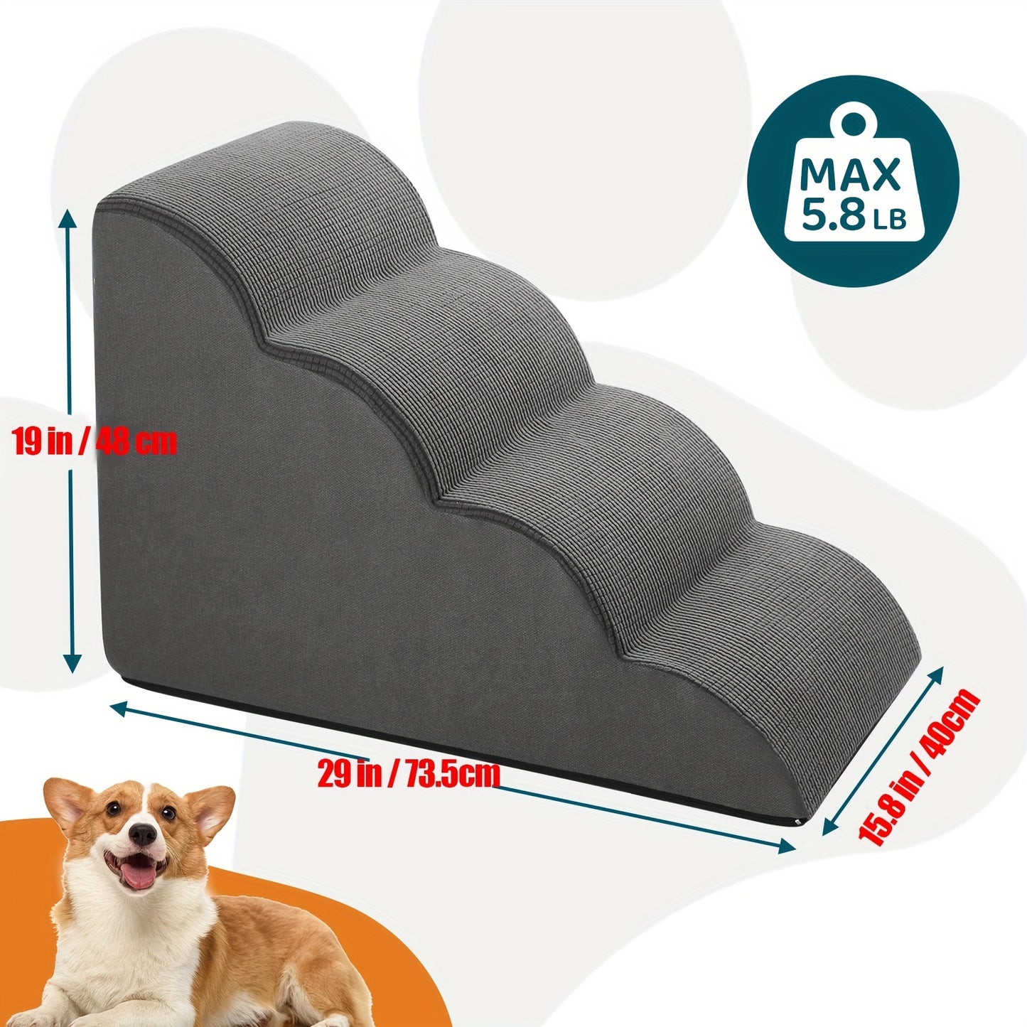 Marches pour Chien ou Chat – Escaliers Antidérapants 2/3/4 Marches, Housse Lavable, Aide à la Montée pour Animaux Âgés ou Blessés