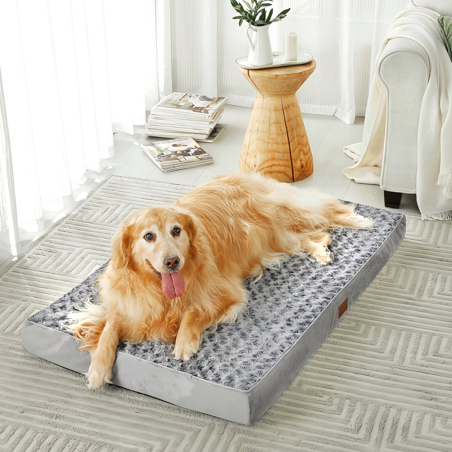 Lit Orthopédique Gris pour Chien – Canapé Matelassé à Mémoire de Forme avec Housse Imperméable Amovible