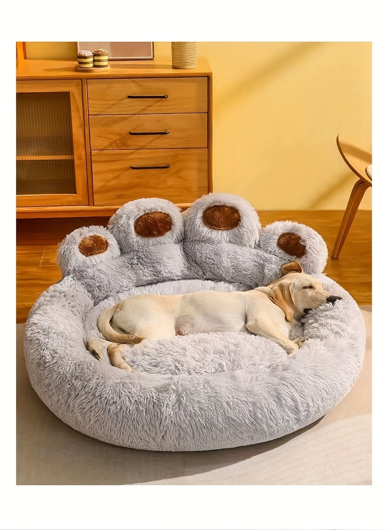 Lit pour Chien en Forme de Patte d’Ours – Nid Douillet en Peluche Longue, Coussin Ultra Moelleux pour le Sommeil et la Sieste des Chiens et Chats