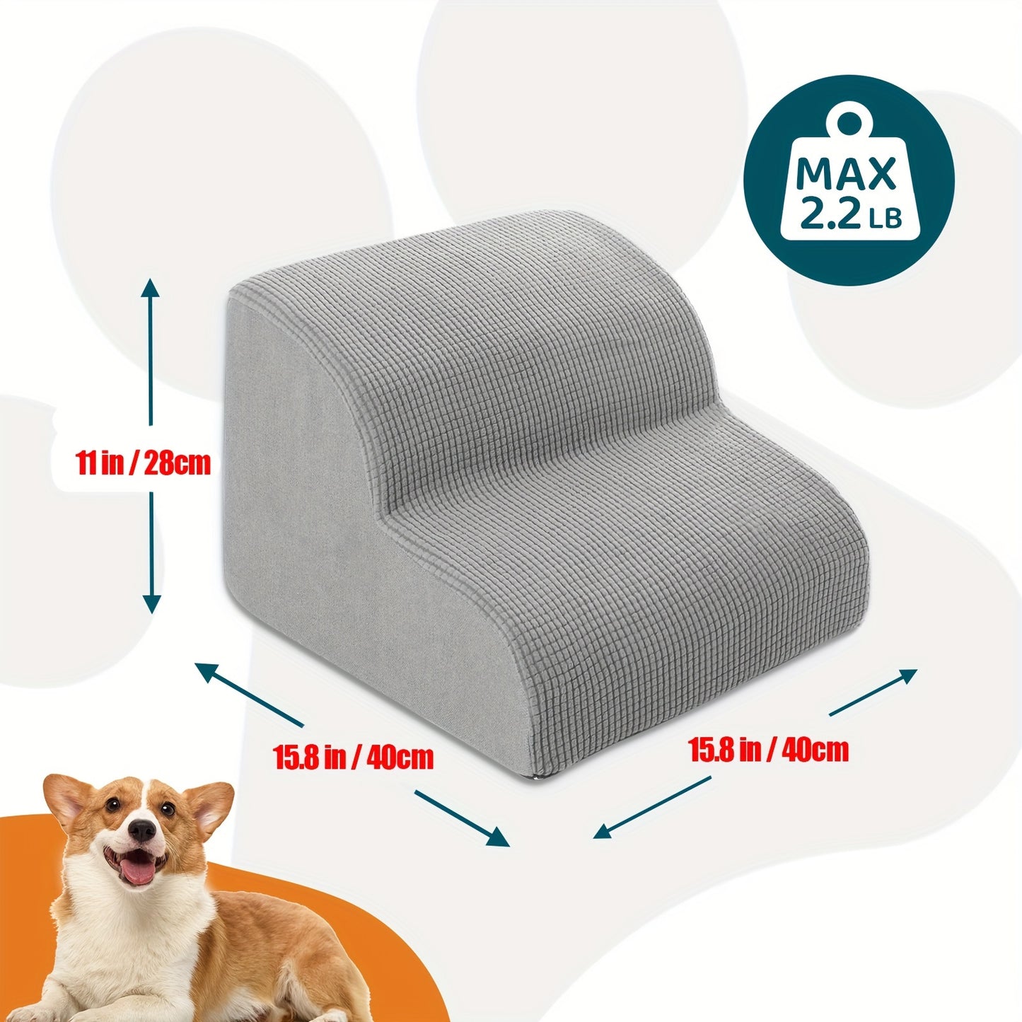 Marches pour Chien ou Chat – Escaliers Antidérapants 2/3/4 Marches, Housse Lavable, Aide à la Montée pour Animaux Âgés ou Blessés