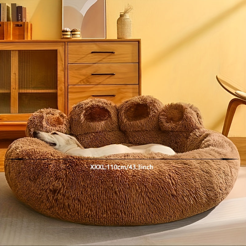 Lit pour Chien en Forme de Patte d’Ours – Nid Douillet en Peluche Longue, Coussin Ultra Moelleux pour le Sommeil et la Sieste des Chiens et Chats