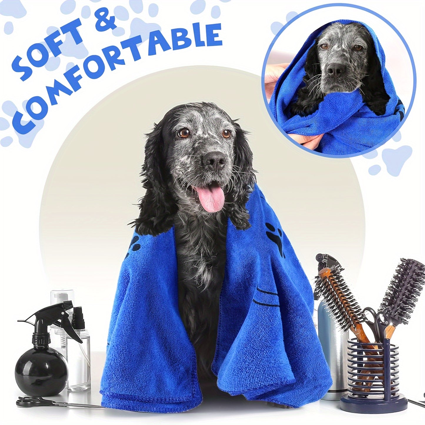 Serviette pour Chien et Chat – Serviette de Bain Absorbante en Microfibre – Séchage Rapide – Idéale pour Chiens Moyens, Chiots et Chats – Produit de Toilette pour Animaux