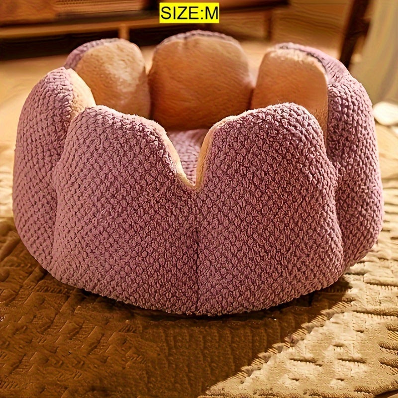 Coussin Douillet en Forme de Fleur pour Chat ou Chiot – Panier Rond en Peluche, Moelleux et Chaleureux pour l’Hiver