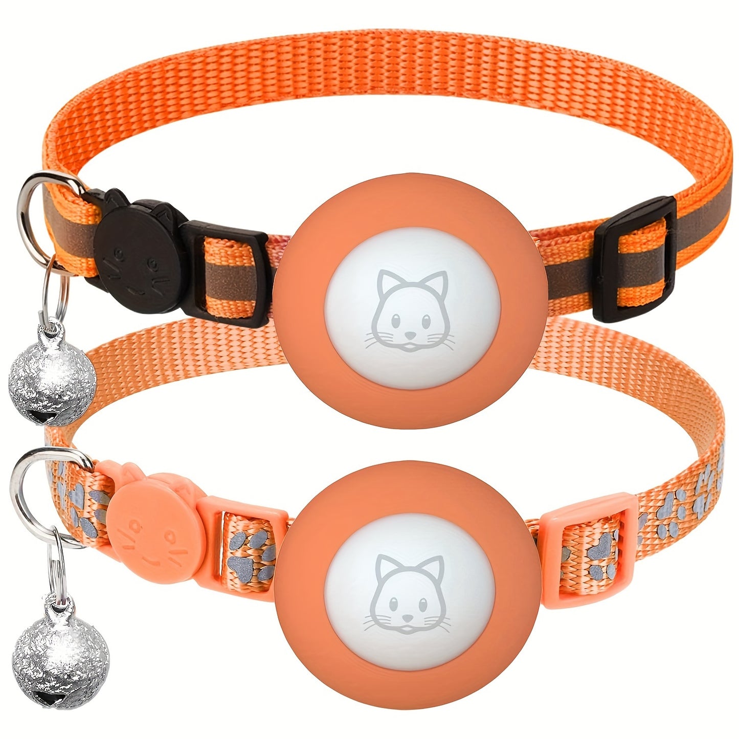 Lot de 2 Colliers pour Chat avec Support AirTag – Collier Sécurité Réfléchissant avec Clochette – Boucle Anti-étranglement – Réglable 17,8 à 30,5 cm – Pour Chats Femelles et Mâles