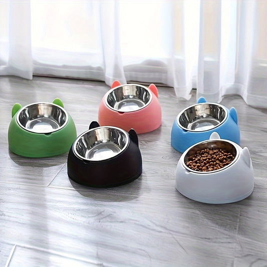 Set de Gamelles pour Chien et Chat – Bol en Acier Inoxydable et Support en Plastique – Design Cartoon Ludique – Sans Pile