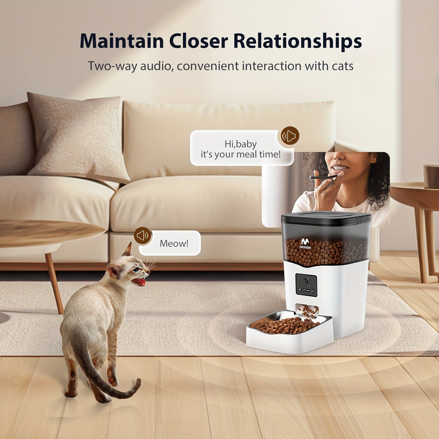 Distributeur Automatique de Nourriture pour Animaux avec Caméra – 3L – Connecté Wi-Fi avec Contrôle à Distance – Enregistreur Vocal 10s – Gamelle Inox – Pour Chats et Chiens d’Intérieur