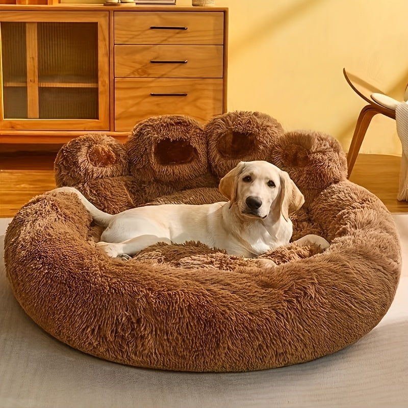 Lit pour Chien en Forme de Patte d’Ours – Nid Douillet en Peluche Longue, Coussin Ultra Moelleux pour le Sommeil et la Sieste des Chiens et Chats