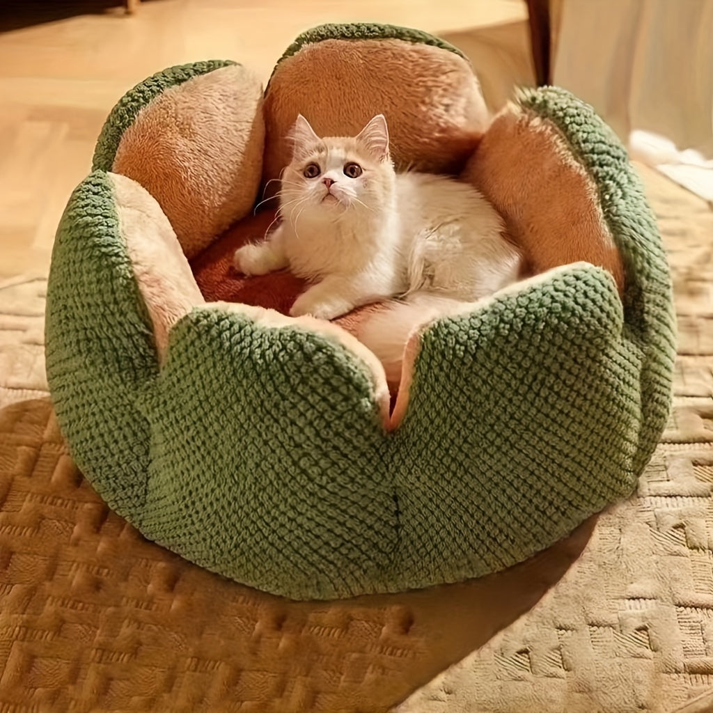Coussin Douillet en Forme de Fleur pour Chat ou Chiot – Panier Rond en Peluche, Moelleux et Chaleureux pour l’Hiver