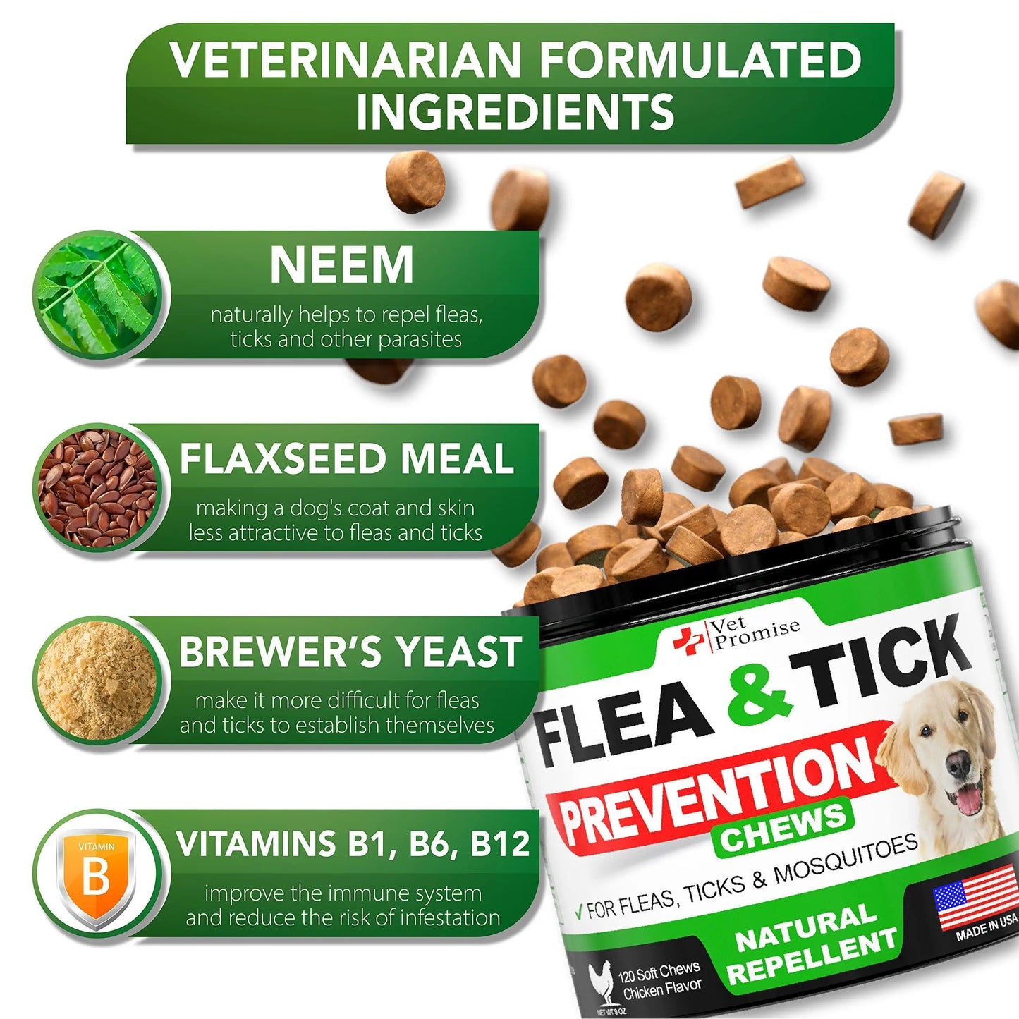 Prévention Anti-Puces et Tiques pour Chiens – Friandises Mâchables Naturelles – Traitement Oral Naturel Contre Puces et Tiques