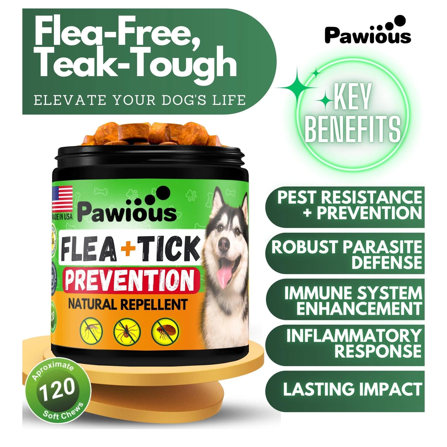 Complément Anti-Puces et Tiques Naturel pour Chien – Friandises à Mâcher Préventives – Protection Orale Naturelle contre Puces & Tiques