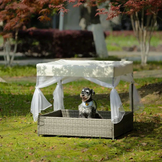 Lit pour Chien et Mobilier d’Extérieur pour Animaux – Panier en Rotin PE pour Chien ou Chat, Meuble de Terrasse Résistant aux Intempéries