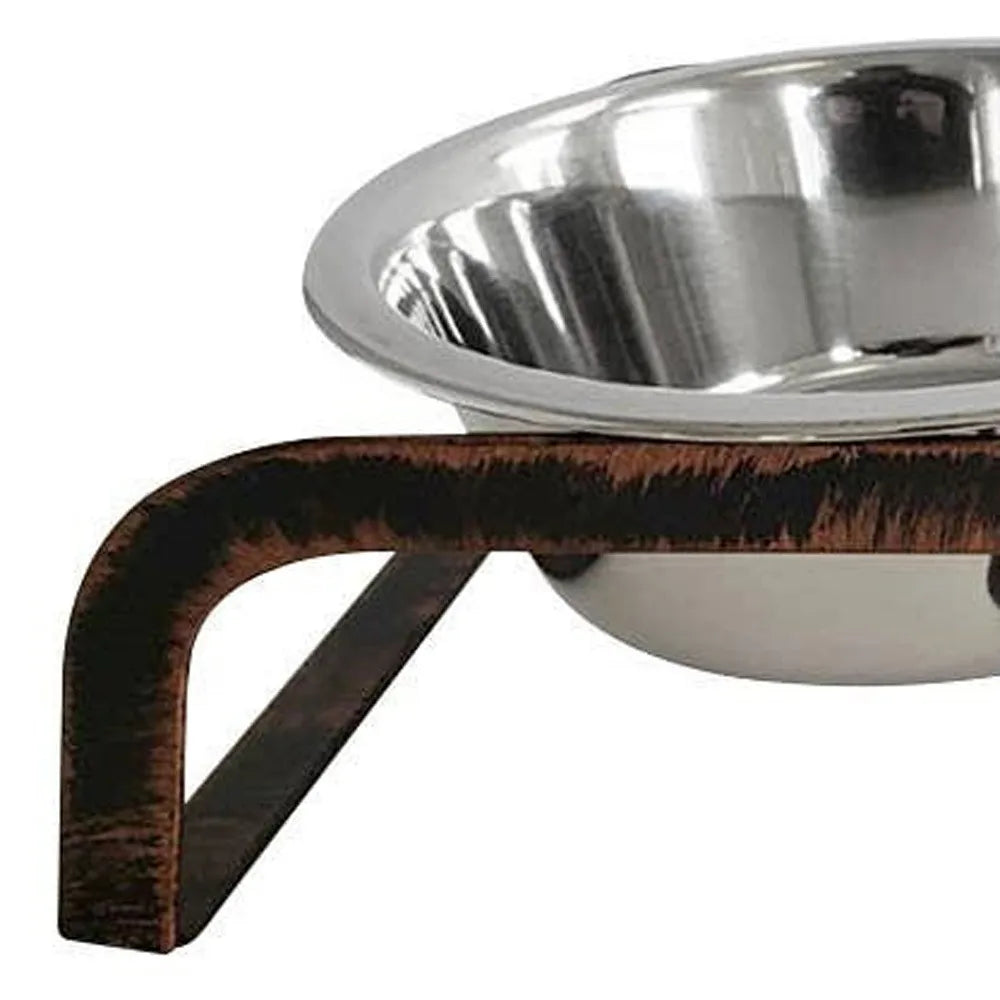 HMS Station d’Alimentation Rustique 2-en-1 pour Animaux – Support Élevé avec Deux Bols de 470 ml (16 oz), Idéal pour Chiens, Chats, et Petits Animaux – Parfait pour l’Extérieur et le Voyage