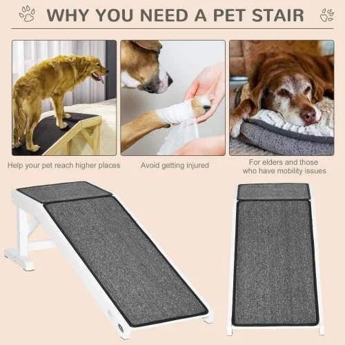 Rampe pour Chien FCJ avec Revêtement Antidérapant – Rampe d’Accès Élégante pour Lit ou Canapé avec Plateforme Supérieure