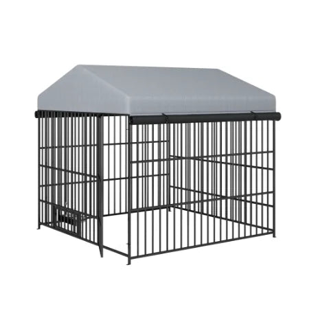 Grand Chenil Extérieur pour Chien – 2 x 2 x 1,95 m – Enclos Métallique avec Toit de Protection – Abri Spacieux pour Chien avec Parc de Détente – Marque FCJ