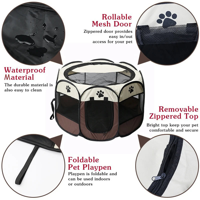 Parc Portable Octogonal pour Chiens – Tente Pliable pour Animaux, Maison Extérieure et Cage de Jeu pour Chiots, Chiens et Petits Animaux