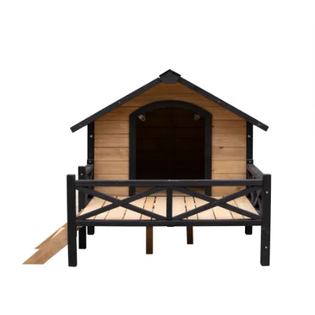 Niche en Bois pour Chien Grand Format avec Terrasse – Design Moderne FCJ, Mobilier d’Extérieur Élégant pour Animaux, Motif Uni