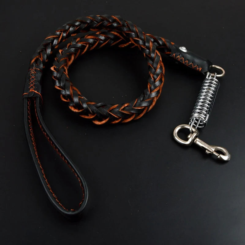 Collier et Laisse en Cuir pour Chien de Grande Taille – Corde de Traction Solide avec Chaîne, Accessoire Sécurisé pour Prévenir les Fugues