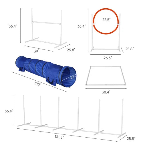 Kit d’Agilité pour Chien FCJ – Ensemble de 6 Équipements d’Entraînement Personnalisable, Étanche, en Métal, Plastique, Aluminium, PVC et Acier