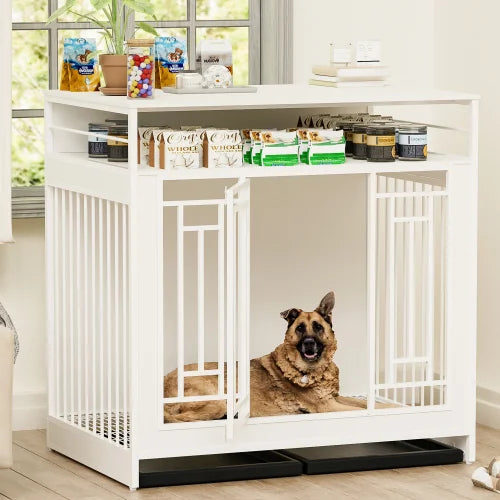 Niche pour Chien en Bois 110 cm avec Séparateur – Grand Meuble pour Animaux FCJ, Maison Intérieure Élégante pour Chiens de Taille Moyenne à Grande