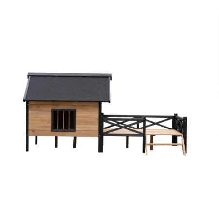 Niche en Bois pour Chien Grand Format avec Terrasse – Design Moderne FCJ, Mobilier d’Extérieur Élégant pour Animaux, Motif Uni