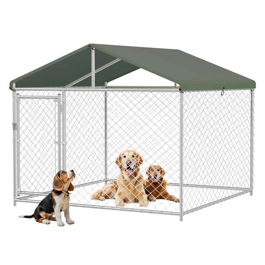 Grand Chenil Extérieur Renforcé 3x3 m – Structure Métallique avec Toit en Acier Galvanisé et Clôture en Mailles Soudées – Enclos pour Chien Résistant pour Jardin
