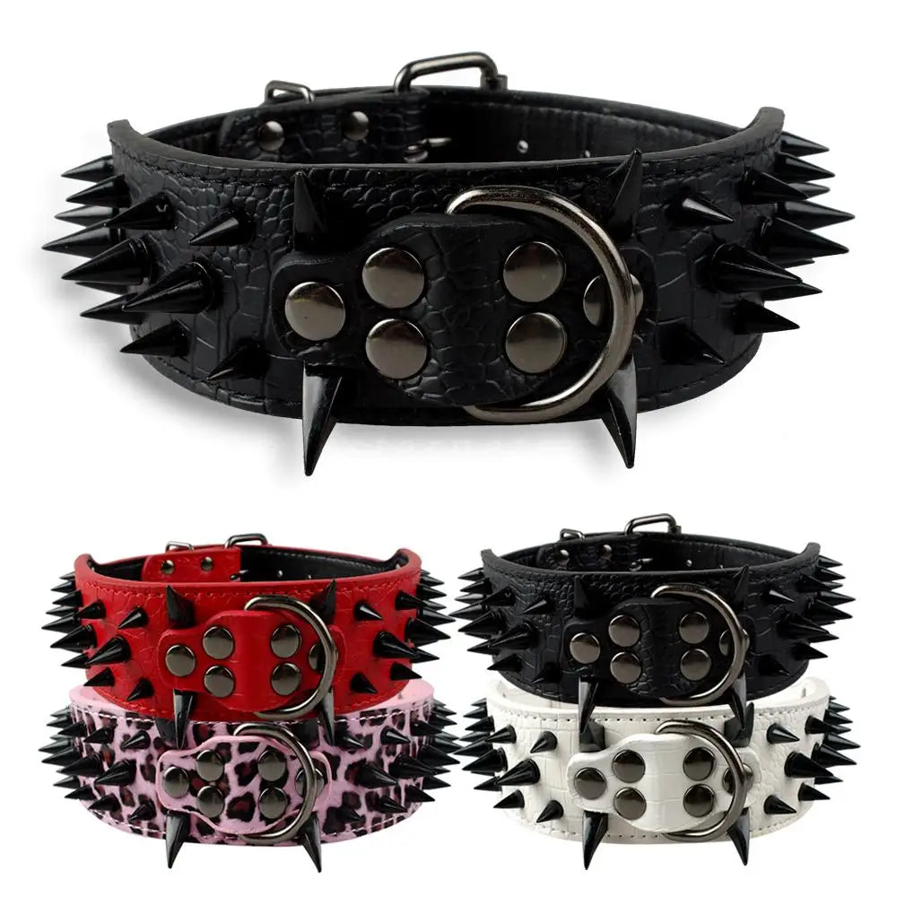 Collier pour Chien Large 5 cm – Cuir Clouté avec Pics Métalliques – Collier Ajustable pour Pitbull, Bulldog, Boxer et Grands Chiens – Tailles S à XL