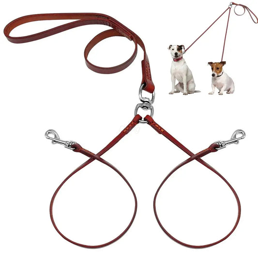 Laisse Double en Cuir pour Deux Petits Chiens ou Chiots – Laisse Couple Anti-Enchevêtrement, Testée pour la Résistance, Idéale pour la Marche et le Dressage