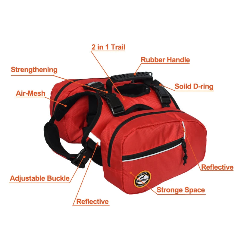 Harnais Sac à Dos Amovible pour Chien – Gilet Réfléchissant pour l’Aventure en Plein Air, Randonnée, Camping et Voyage – Pour Chiens Moyens à Grands