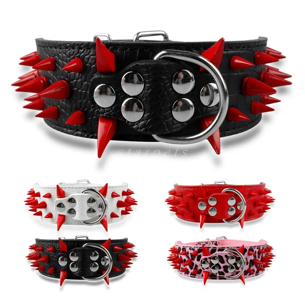 Collier pour Chien Large 5 cm – Cuir Clouté avec Pics Métalliques – Collier Ajustable pour Pitbull, Bulldog, Boxer et Grands Chiens – Tailles S à XL
