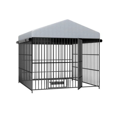 Grand Chenil Extérieur pour Chien – 2 x 2 x 1,95 m – Enclos Métallique avec Toit de Protection – Abri Spacieux pour Chien avec Parc de Détente – Marque FCJ