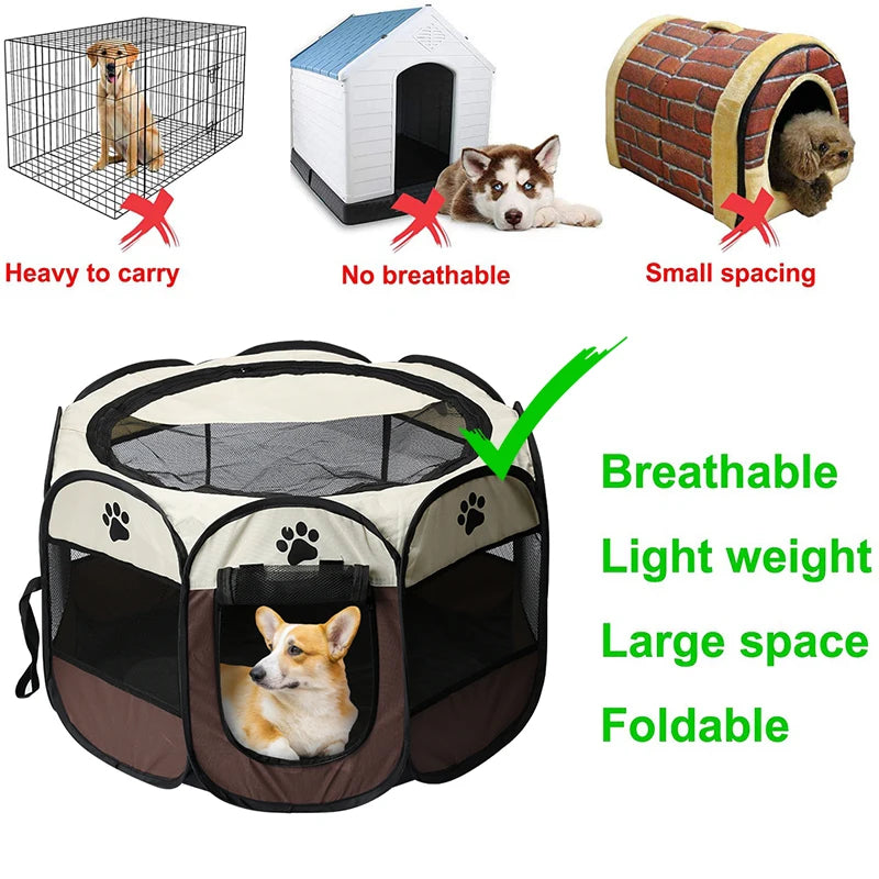 Parc Portable Octogonal pour Chiens – Tente Pliable pour Animaux, Maison Extérieure et Cage de Jeu pour Chiots, Chiens et Petits Animaux