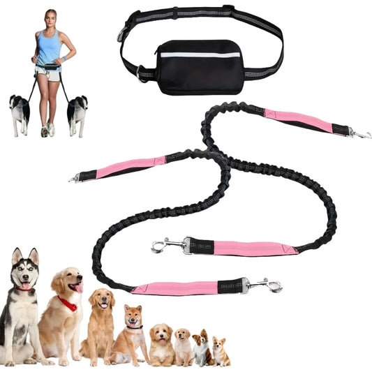 Laisse pour Chien Mains Libres 1,65 m avec Pochette à Fermeture Éclair – Laisse de Taille avec Double Poignée Rembourrée pour la Marche
