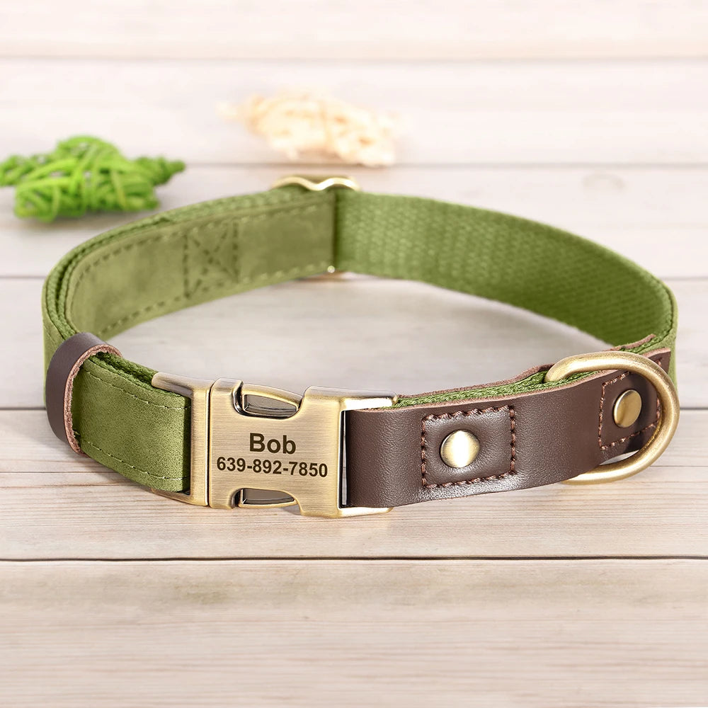 Collier pour Chien en Cuir PU Personnalisé – Collier Gravé avec Boucle Réglable et Plaque d’Identification, Durable pour Chiens Petits, Moyens et Grands (Pug, Bulldog, etc.)